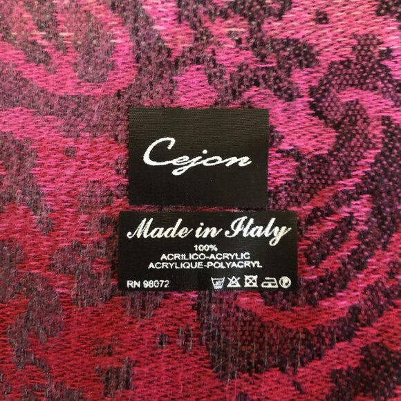 Cejon Made In Italy Pink Gray Fringe Scarf Soft Acrylic Paisley Design - Picture 5 of 5